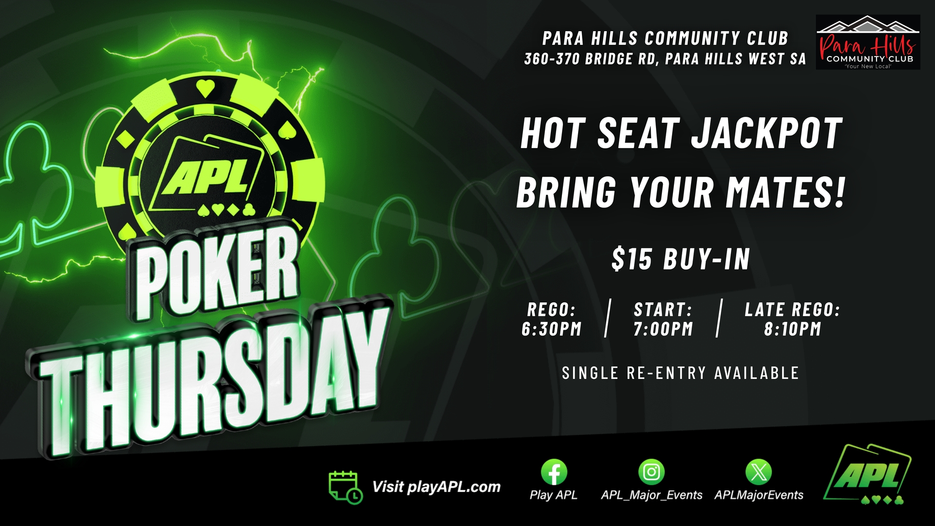 APL Poker Night at Para Hills Community Club - Every Thursday